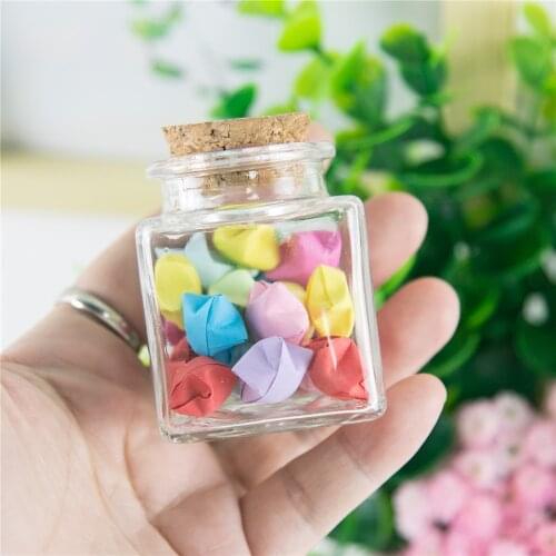 Mini Square Glass Bottle With Corks Stopper Clear Square Empty Glass Bottles 50ml Gift Honey Food Grade Seal Jars Vials 6pcs