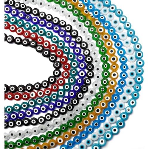 6/8/10mm Multicolor Round Flat Shape Evil Eye Beads Lampwork Glazed Glass Beads for DIY Bracelet Necklace Earring Jewelry Making