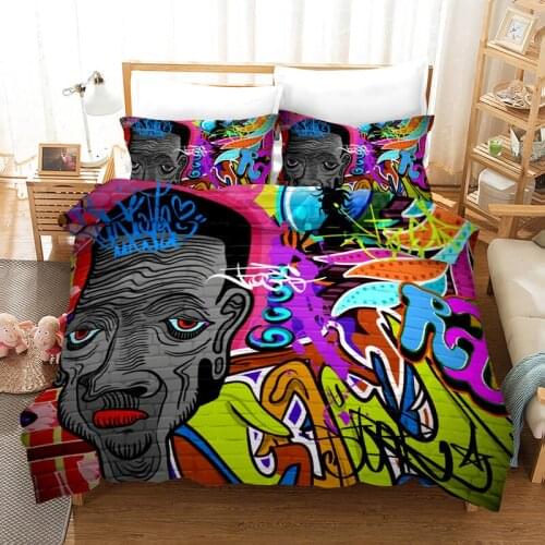 HIPPOP Graffiti Street Bedding Set Geometric Draw Art Duvet Cover Bedclothes Bed Set Queen King Size Home Textlies 3D Quilt