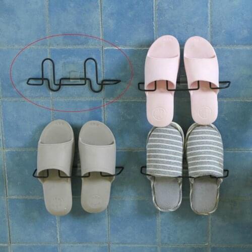New Iron Adhesive Wall Mount Slippers Storage Shelf Shoes Rack Hanging Organizer