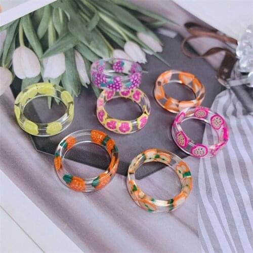 10Pcs New Arrival Resin Fruit Rings Trendy Jelly Multi-color Resin Rings Fashion Personalized Jewelry