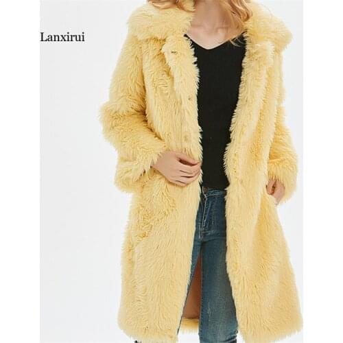 New Winter Faux Fur Coat Women Fashion Plush Warm Simple Long Overcoat Heavy Ladies Tops Outerwear All-match High Quality