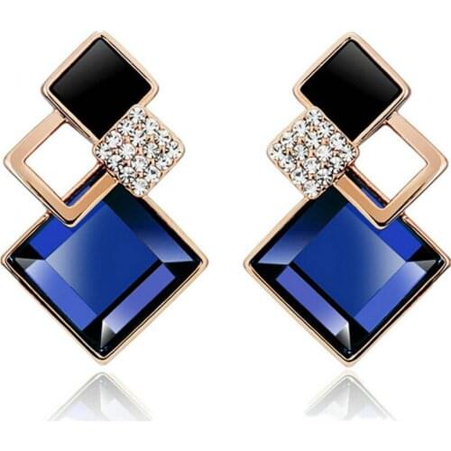 Brand New Fashion brincos Jewelry Big Blue Crytal Earrings For Women Vintage Rhombus earrings indian jewelry Earrings