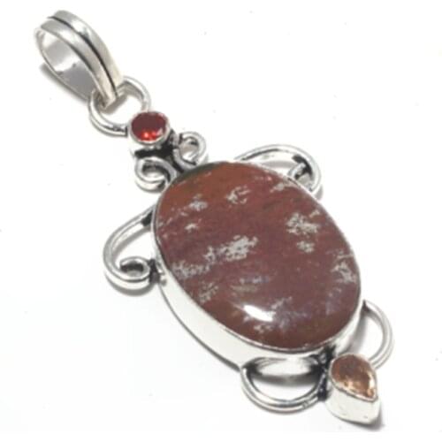 Genuine Jasper + Citrine Pendant Hand made Women Lady Fine Jewelry gift, 72 mm, P9680