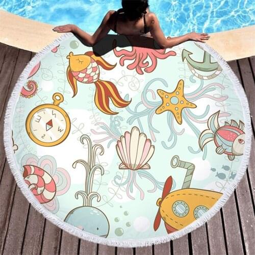 Marine organism Microfiber Towel Beach Towel for Adult Yoga Mat Tassel Large Round Towel Cotton Tapestry Home Decor Blankets