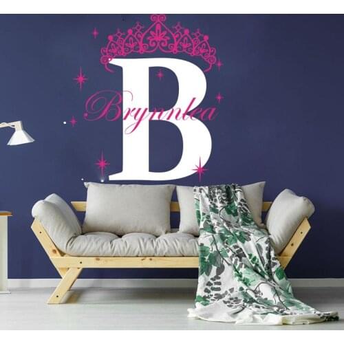 Custom Name Crown Star Wall Decal Girl Room Kids Room Personalized Name Beauty Crown Wall Sticker Bedroom Vinyl Decor