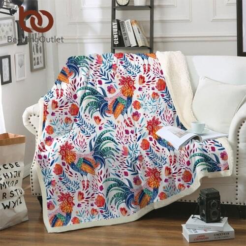 BeddingOutlet Cook Cartoon Blanket for Kids Adult Sherpa Bedspread Blanket Rooster Floral Girls battaniye Colorful Bedding