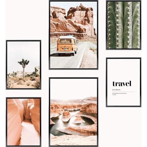 Wonderful Cactus Desert Mountain Lake Travel Quote Poster Pictures Wall Art Prints Canvas Painting for Bedroom Home Decorations