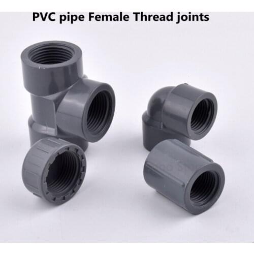 1pc 20mm,25mm,32mm,40mm,50mm,63mm PVC Pipe Female Thread Direct Elbow Tee Ways End Plug Aquarium Garden Irrigation Connector