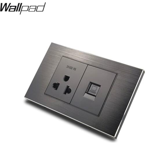 118*72mm US Socket and Data Socket Wallpad L3 Black Aluminum Frame US Universal Outlet RJ45 Internet Jack