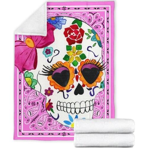 Pink Bandana Sugar Skull Fleece Throw Blanket 3D printed Sherpa Blanket on Bed Home Textiles Dreamlike HOME ACCESSORIES