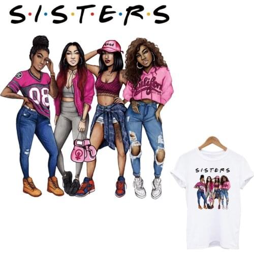 Sisters Black Girl Thermal Heat Transfer Stickers On Clothes DIY Women T-Shirt Hoodies Iron On Patches For Clothing Decoration