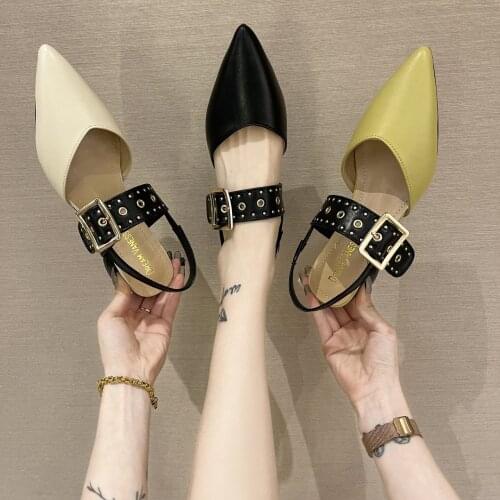 Pointed Toe Fashion Slingback Shoes Womens Shoes Spring Fashion Square Heel High Heels Black Casual All-match PU Womens Shoes