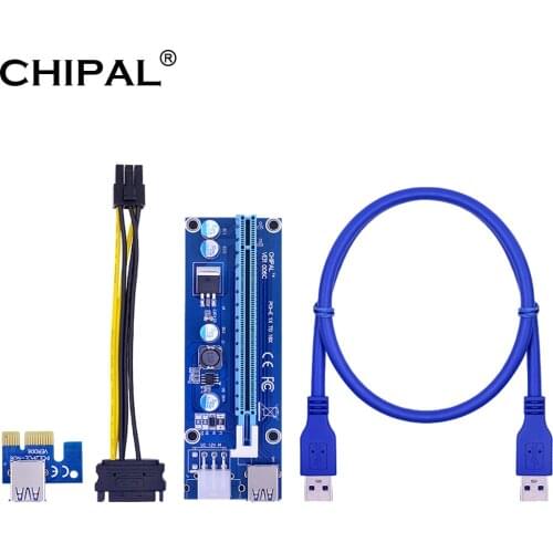 CHIPAL PCI-E Riser PCI Express X1 to x16 Extension Cable Extender Riser Adapter Card SATA 15pin to 6pin Power USB 3.0 Cord