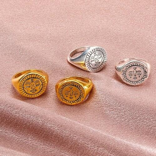 Vintage Sunflower rings Smiley Sun Face Ring Retro Silver Gold Color Metal Finger Ring for Men Women Fashion trend Punk jewelry