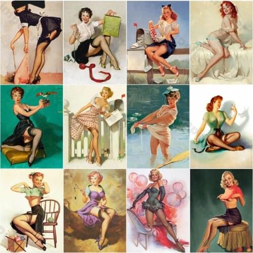 Pin Up Girls Vintage Metal Tin Signs Sexy Man Cave Plate Poster Shabby Wall Sticker Retro Metal Poster Decor for Club Bar Plaque
