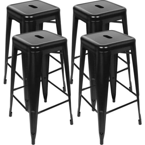 4pcs Industrial Style Wrought Iron High Bar Stool Cafe Back Metal Bar Chair Home Party Restaurant Dining Living Room Chair HWC