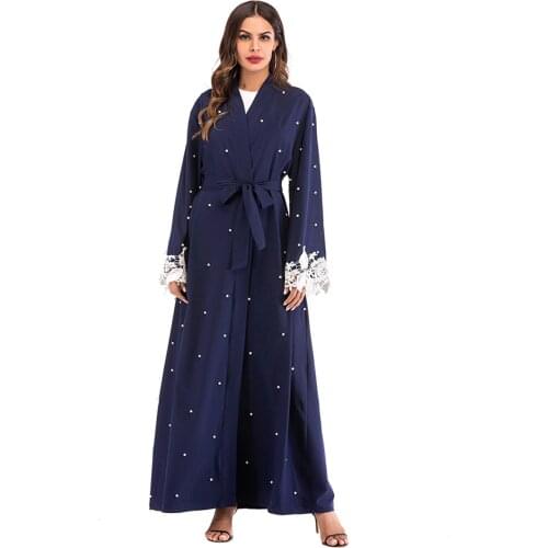 Adult Muslim embroidery lace cardigan abaya fashion dubai islamic plus size abayas wq161 prayer service clothing with belt