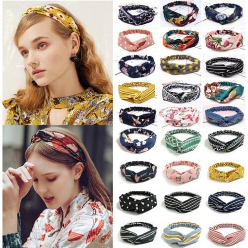 2020 Fashion Bohemian Headband Print Hairbands For Women Girls Vintage Cross Knot Turban Bandanas Headwear Hair Accessories
