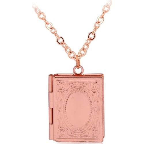 1pc Fashion Carved Vintage Style Delicate Imitation Book Locket Necklace Secret Hiding Place Photo Locket Necklaces Photos Box