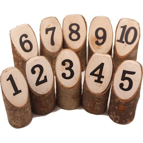 10Pcs Vintage Table Numbers Large Natural Wood Bark Card Photo Holders Memo Clips Name Display Stand Wedding Party Decorations