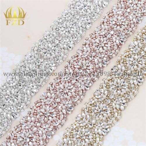 10yards) Wholesale Handmade Sew On Hot Fix Beaded Rhinestone Applique for Wedding Sash Dresses Garments