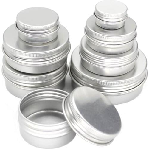 20pcs aluminum jar 5g 10g 15g 20g 30g 40g 50g 60g ,metal cream jar, silver aluminum tin, metal Threaded cosmetic container