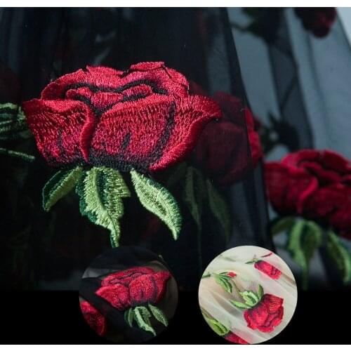 2021 fashion color and black lace embroidery fabric Beige positioning heavy embroidery cloth gauze skirt DIY