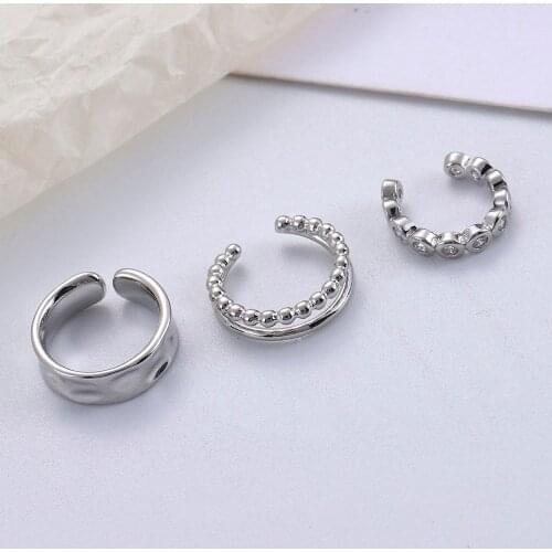 3pcs Korean Cool Trendy Double Layer Twist Without Pierced Ear Clip Zircon Geometric Ear Clip Street Hip Hop Jewelry Accessories