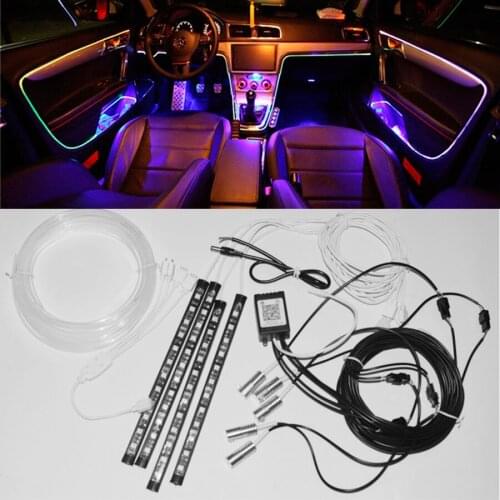 5Pcs RGB LED Car Light Fiber Optical Strip Light Atmosphere Lamp Foot Lamp Integration DC12V Car Interior Decor Neon