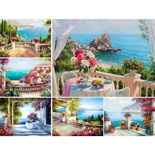 5D DIY Diamond Painting Full Square Landscape Cross stitch Kit Diamond Embroidery Flower Sea Mosaic Picture Of Rhinestones Decor