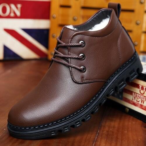 Winter Boots Men Business Casual Men Shoes Leather Dress High-Top Shoes Men Boots Plush Warm Slip-On Boots