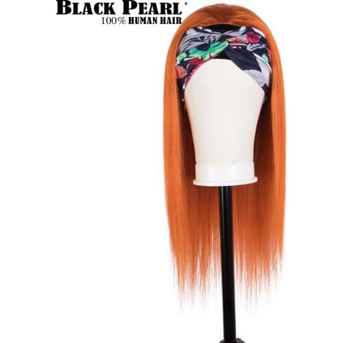Black Pearl Ginger Orange Color Bone Straight Hair Orange Headband Wig Human Hair Straight Human Hair For African American Women
