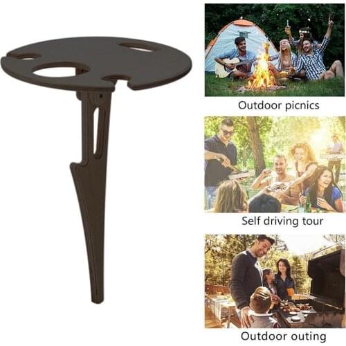 Wooden Round Foldable Wine Glass Table Outdoor Portable Wood Picnic Snack Rack Desktop For Camping Travel Table T3K7