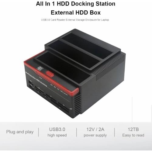 All In One 1 HDD Docking Station IDE SATA USB 3 2.5 3.5 2 Inch Dual 2 Slots Hard Drive Disk Card Reader XD M2 TF Micro SD CF Hub