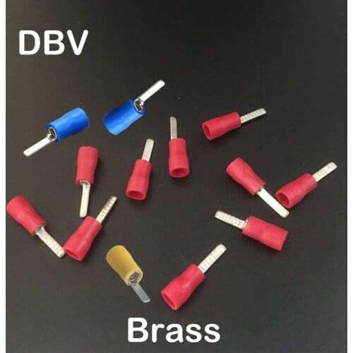 DBV2-10 DBV2-14 Blue Red Yellow Black Green Brass Pre-Insulated Chip shaped Flat Blade Cable Lug Connector Crimp Terminal