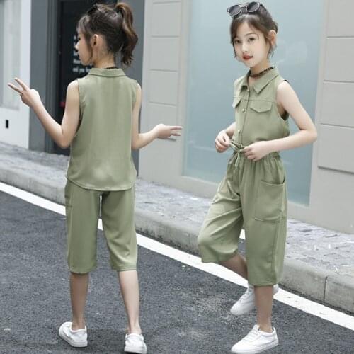 Summer Childrens Clothing INS Hot Style Vest + Pants 2pcs Back To School Outfit For Girls Clothes 4 7 9 11 12 14 Years