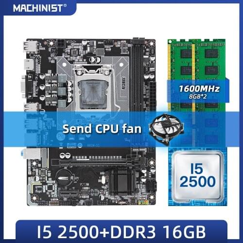 MACHINIST H61 motherboard LGA 1155 kit with Intel I5 2500 processor DDR3 16GB(2*8GB)1600MHz RAM Give away CPU cooler H61M-S1
