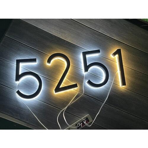 Metal illuminated House Numbers Light Outdoor Waterproof Home Hotel Door Plates stainless steel Sign Address Free adapter Metal
