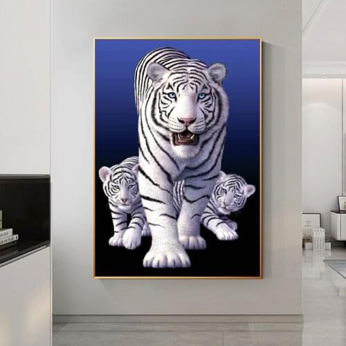 Cute White Tigers Family Art Canvas Painting on The Wall Canvas Posters and Prints Wall Art Picture for Living Room Home Decor