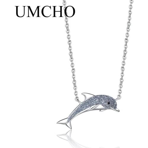 UMCHO Cute 925 Sterling Silver Glitter Dolphin Necklace Pendants For Women Girl Birthday Sea Style Fine Jewelry