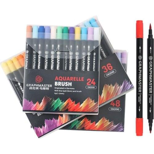 24/36/48 Colors Double Head Multifunction Soft Head Art Marker Pen Comic Coloring Watercolor Pens School Graffiti Stationery
