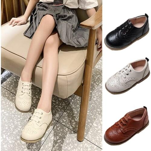 Little Girl Fashion Leather Shoes Children Harlan Style Round Toe Breathable Leather Shoes Handsome Shoes for Girls Kids