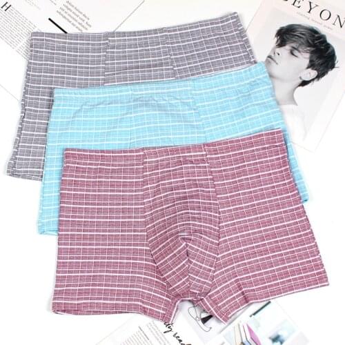Pure Cotton Mens Underwear Plaid Large Medium Waist Breathable Bag Hip Boxer