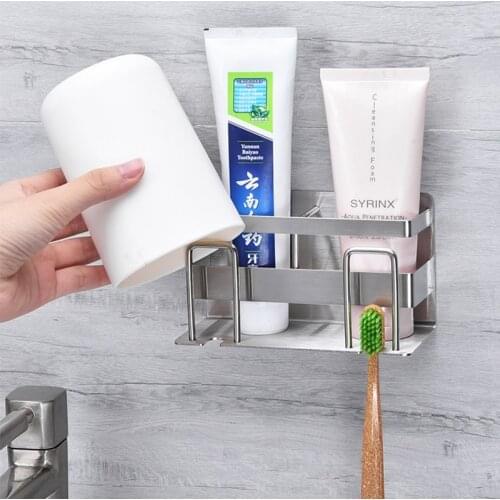 Stainless Steel Toothbrush Holder Shaver Storage Rack Tooth Brush Shelf Toothpaste Holder Rack Bathroom Organizer Accessory