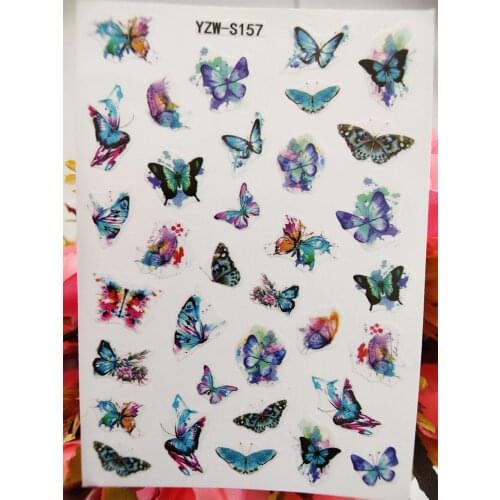 New 3D Nail Sticker Watercolor Butterfly Self Adhesive Art Nails Decorations Decals Design Manicure Sliders Accessories