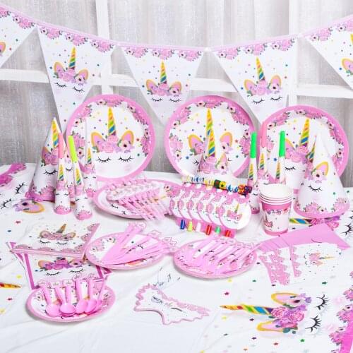 Unicorn Disposable Tableware Unicorn Party Supplies Paper Plate Cups Napkins Unicorn Birthday Party Decoration Baby Shower Girl