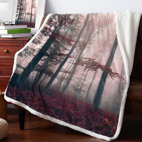 Autumn Woods Mysterious Fog Throw Blanket Soft Fleece Blankets Winter Blanket Portable Picnic Blankets Bedclothes
