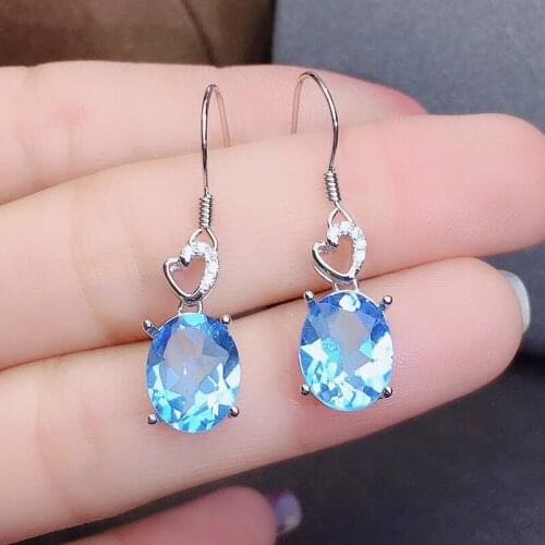 Natural real blue topaz love heart style drop earring 2.5ct*2pcs gemstone Per jewelry 925 sterling silver Fine jewelry J21532