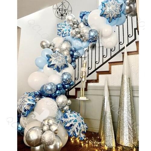 95pcs white Blue Silver Snowflake Foil Balloons Birthday Party Garland Arch Christmas Winter Home Background Decoration Supplier